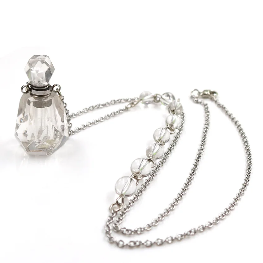

Fashion Women Essential Oil Perfume Bottle Pendant Necklace Natural Amethysts White Crystal Lapis Lazuli Stone Necklaces Jewelry