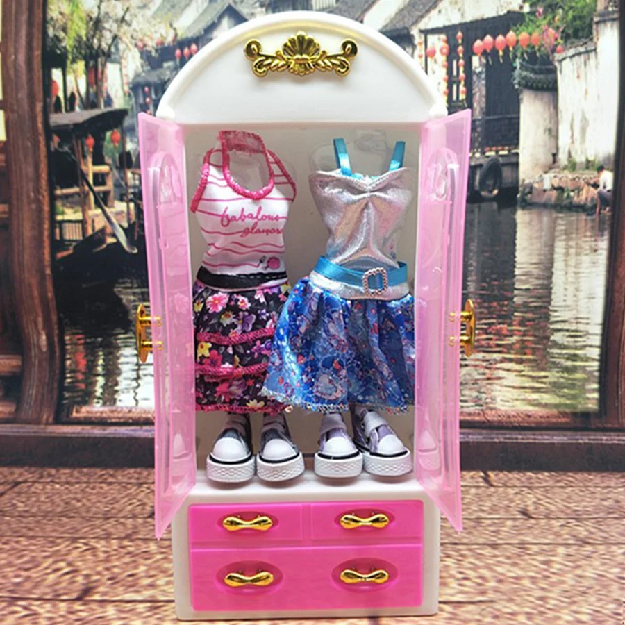 Розовый кукольный гардероб домик мебель пластиковый шкаф для хранения