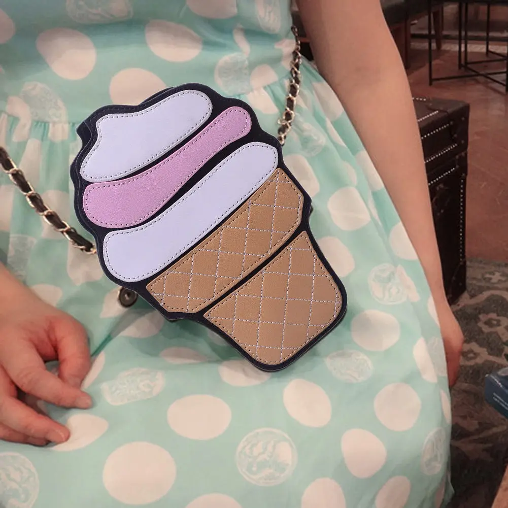 Black ice cream Bag Женские милые фрукты, кожаные сумки на плечо, женские сумки-клатчи, сумка-мессенджер, наплечная сумка-портфель - Цвет: Black ice cream Bag