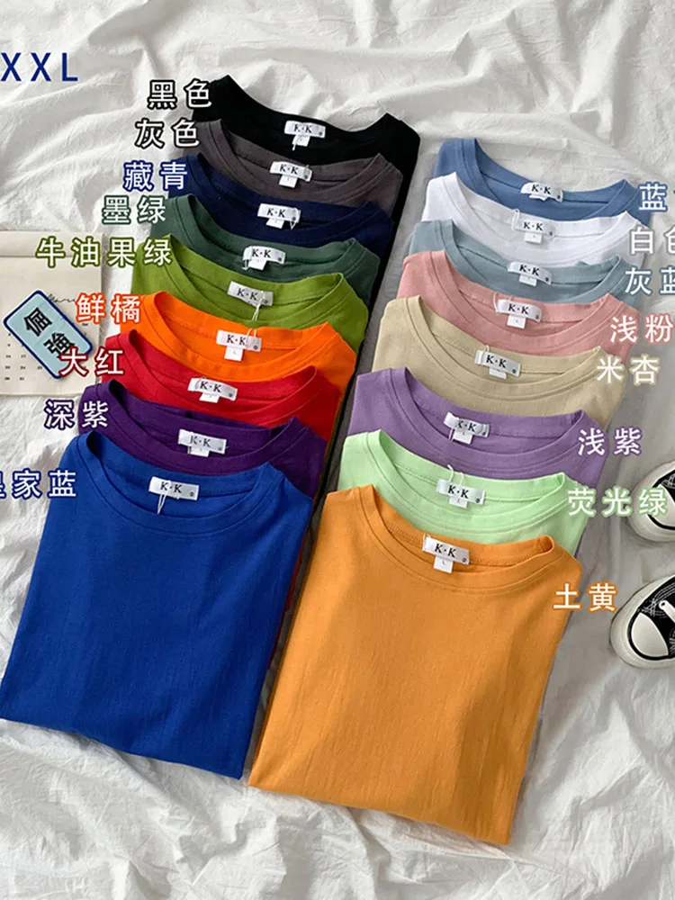 Футболка женская с круглым вырезом однотонная Повседневная Свободная рубашка