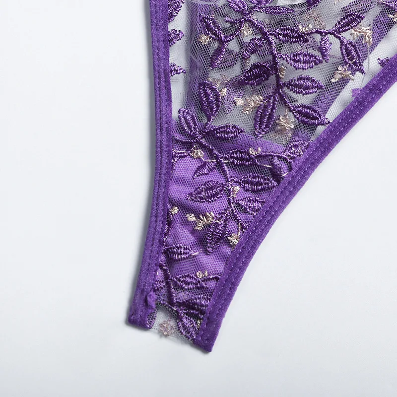 

European and American Ladies Embroidered Flower Cane Water Grass Leaf Sexy Lace 2-piece Sexy Bra Sexy Lace Underwear Set XL