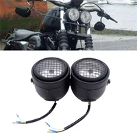 1 pair universal black grille motorcycle headlight led 8 5 in metal front twin round head light moto bike front double head lamp