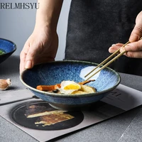 1pc relmhsyu japanese style ceramic noodle soup personalized hat ramen salad bowl large mouth shallow dinner bowl home tableware