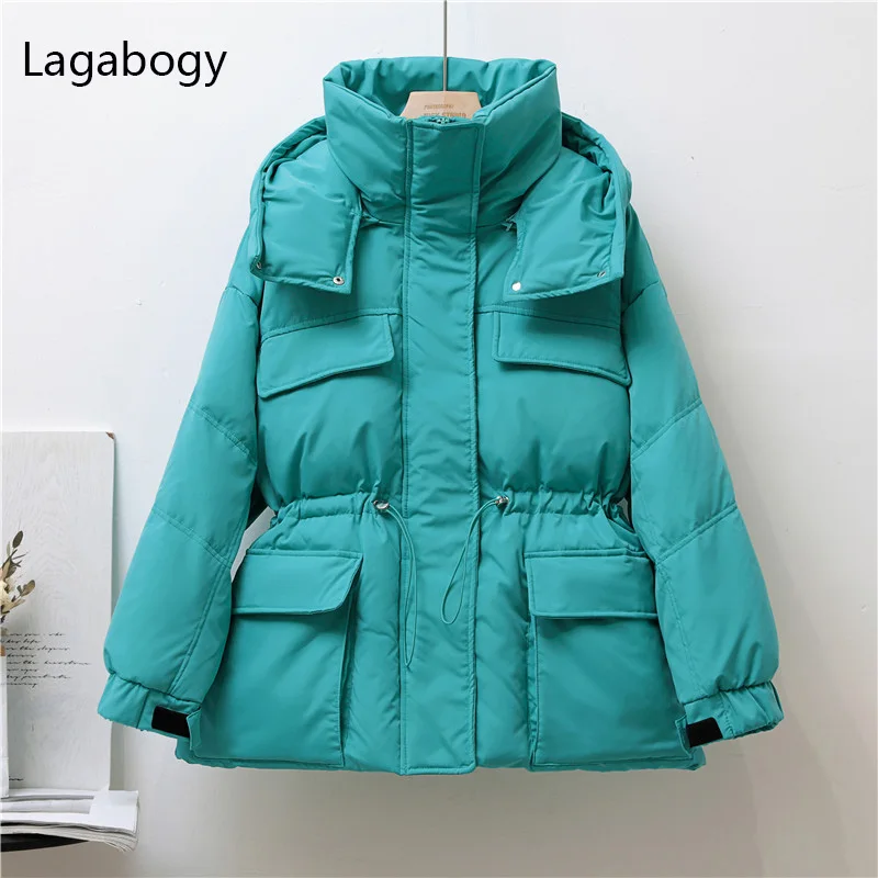 Lagabogy 2021 New Winter Women 90% White Duck Down Coat Loose Warm Parkas Female Hooded Windproof Puffer Jacket Snow Outwear