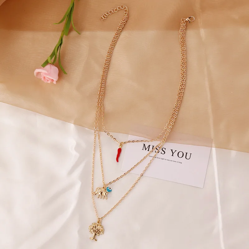 Многослойное ожерелье в стиле бохо для женщин комбинированное с подвеской виде