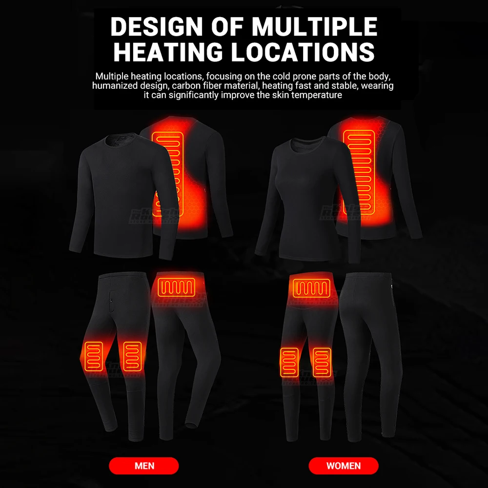 

Winter Heated Underwear Electric USB Battery Powered Fleece Thermal Motocross Jersey Pants Moto Long Johns Clothes Suit Men
