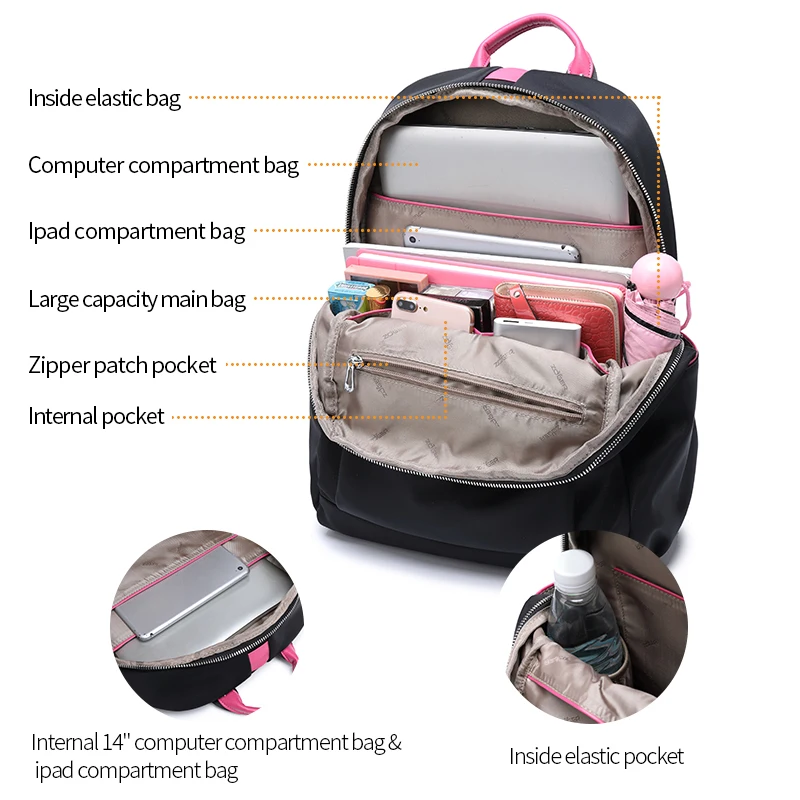 ZOGER travel shoulder high quality laptop bag Oxford canvas casual lady lightweight large capacity backpack for girls in their 2
