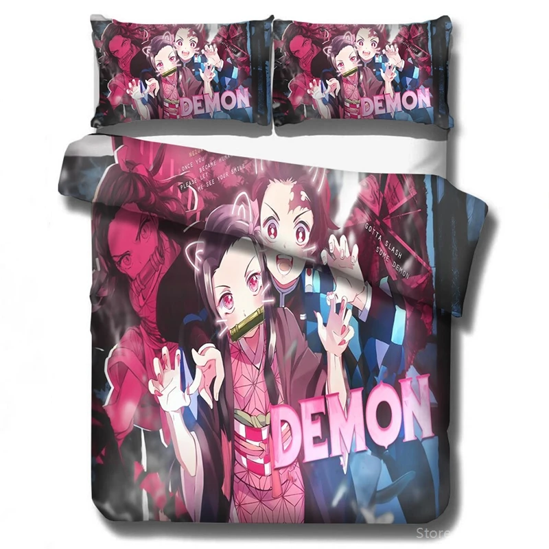 Аниме Демон Истребительница 3D мультфильм печатных пододеяльник + наволочка Kimetsu