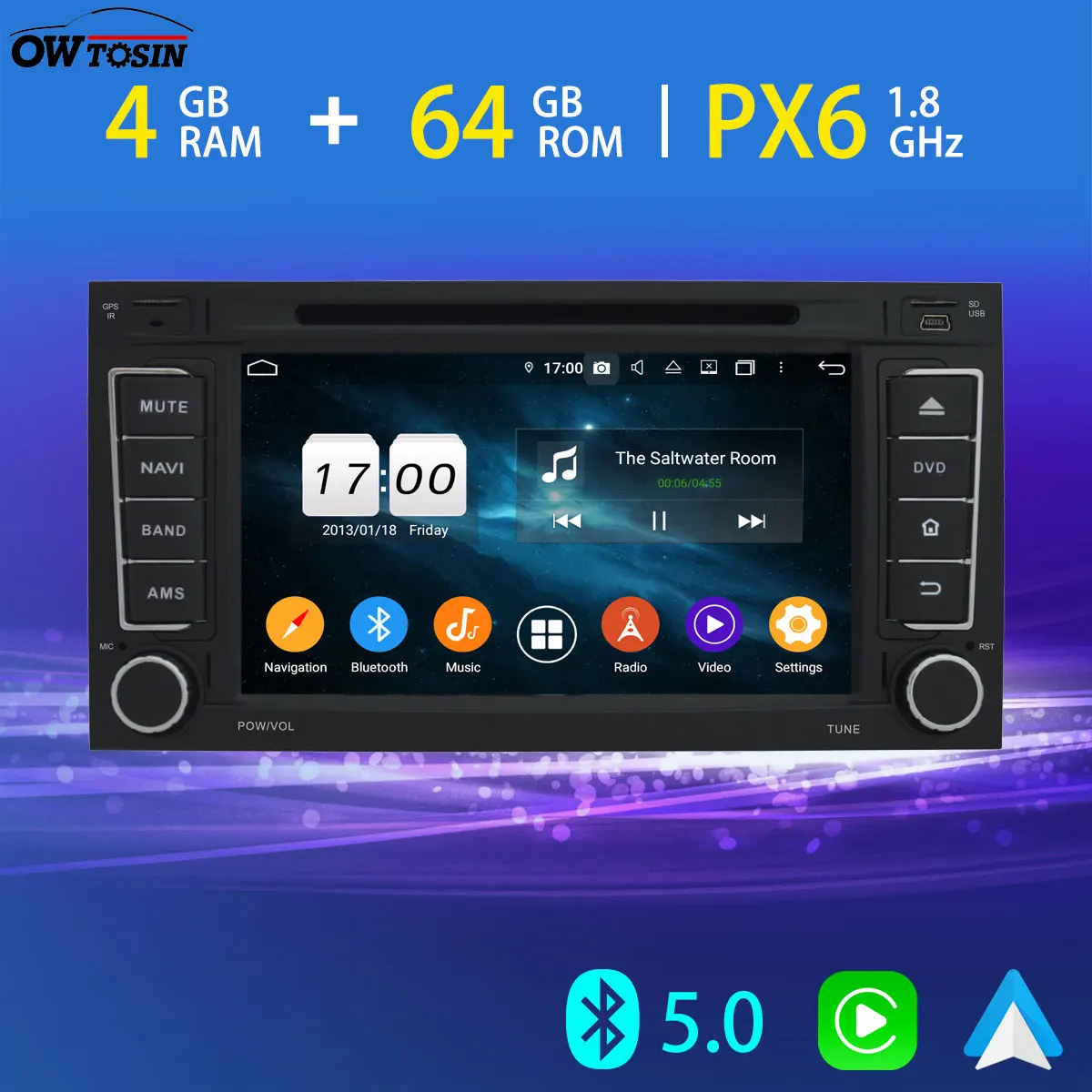 Автомобильный мультимедийный плеер Android PX6 4 + 64 для Volkswagen VW Touareg T5 Multivan GPS навигация