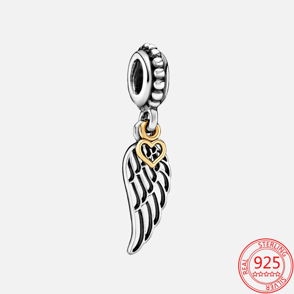 

New 925 Sterling Silver Angel Wing and Heart Women Charms Pendant Fit Original Pandora Bracelet Necklace Festival Jewelry Gift