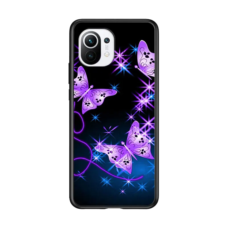 

Fashion Butterfly for Xiaomi Mi 11 10T Note 10 Ultra 5G 9 9T SE 8 A3 A2 A1 6X Pro Play F1 Lite 5G Black Phone Case