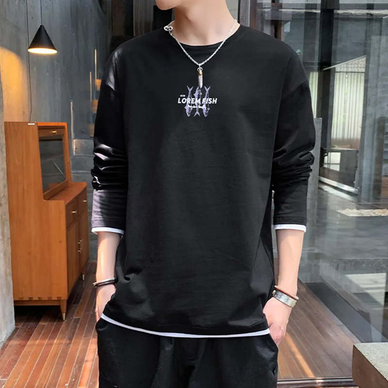 

Новинка 2020 года; Мужская футболка с длинными рукавами в стиле пэчворк; повседневные хлопковые футболки для мальчиков; размеры M-5XL