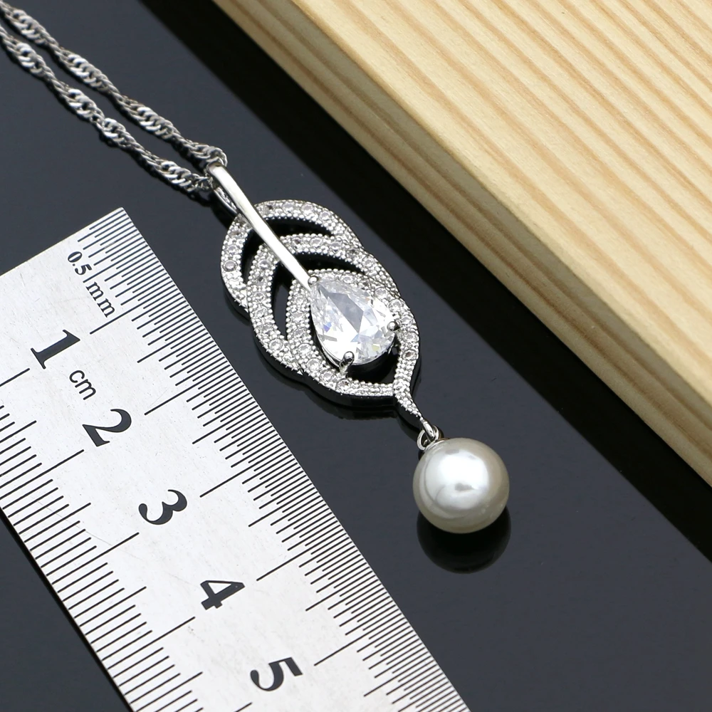 Серебряный Цвет Свадебный Жемчуг Ювелирные наборы натуральный белый циркон