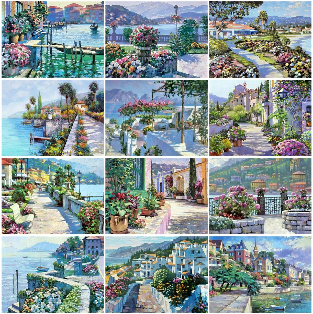 

Diy 5d Full Diamond Mosaic Painting Rhinestone Landscape Diamond Painting Seaside Town Painting Cross Stitch Handmade Hobby Gift