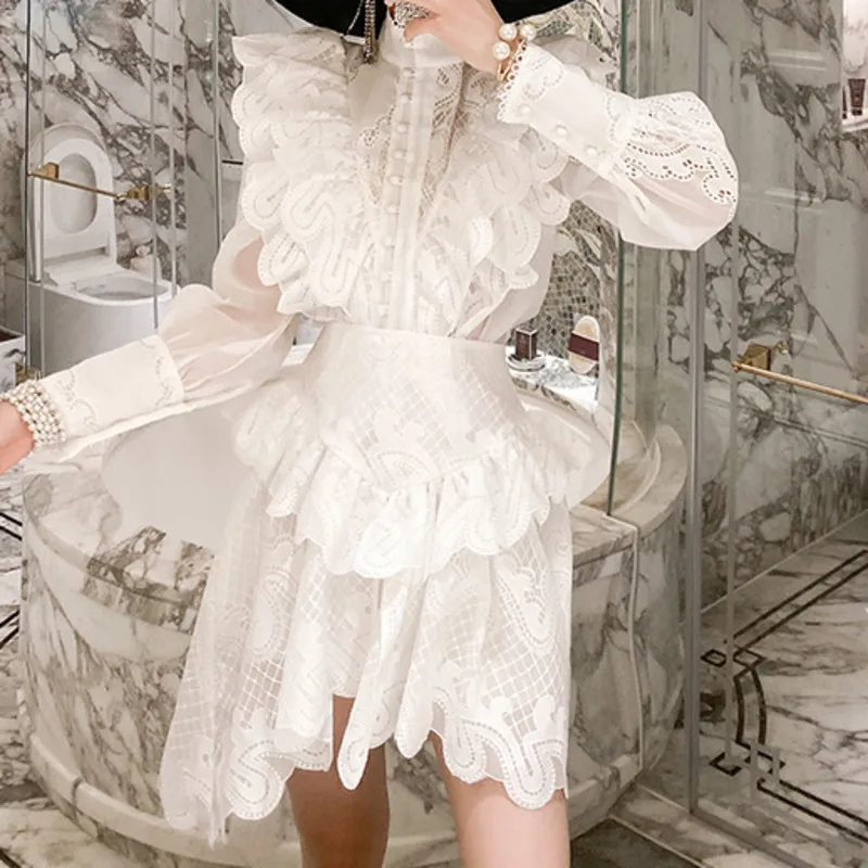 [EWQ] Весна 2020 новая белая рубашка с длинным рукавом для женщин + юбка высокой