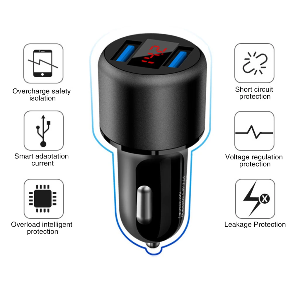 Двойное USB 3.1A 5V цифровое автомобильное зарядное устройство алюминиевое кольцо