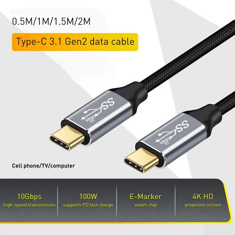 5A Type C USB кабель для передачи данных 3 1 Gen2 10 Гбит/с Переходник на 100 Вт быстрой