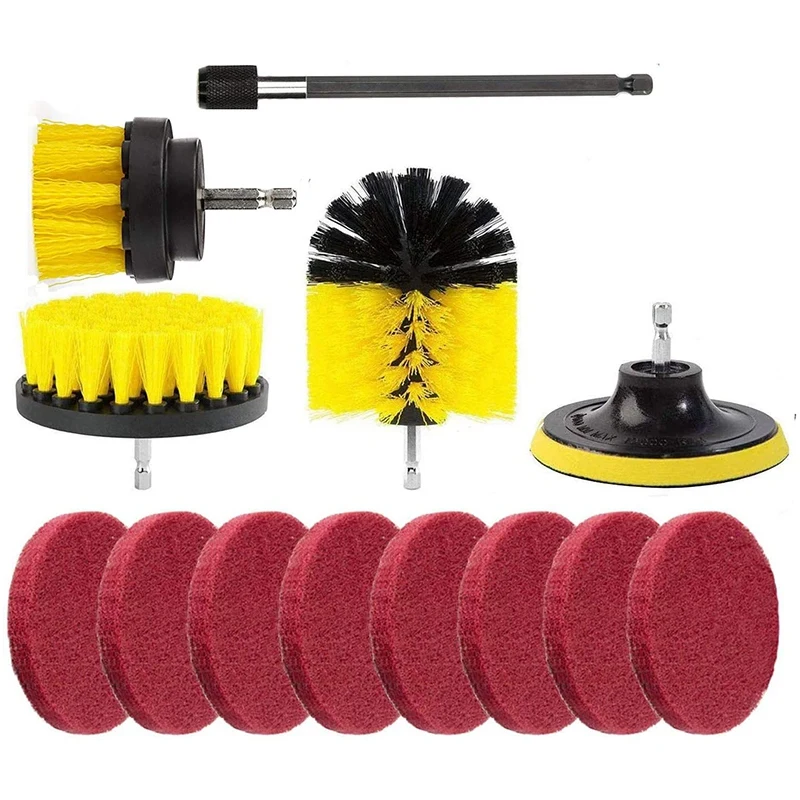 

13Pcs Drill Brush Attachment Scrub Pads Cleaning Brush Power Scrubber Set for Car Grout Bathroom Carpet Tile Brick