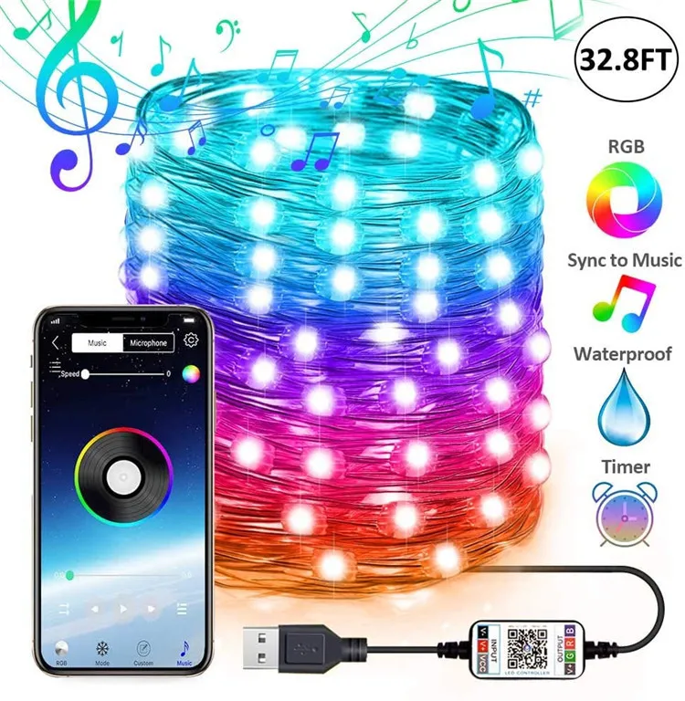 

2M 5M 10M 15M 20M Led Christmas Garlands Decoration USB String Light Fairy Bluetooth Phone APP Copper Wire for Home Room Tree