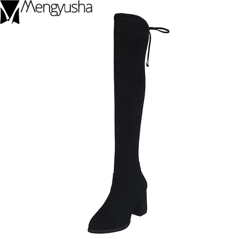 Ботфорты женские выше колена Стрейчевые длинные сапоги до бедра приталенные