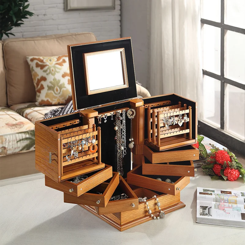 

Hand jewelry earrings solid wood jewelry box high-end storage box dust-proof large-capacity multi-layer storage box