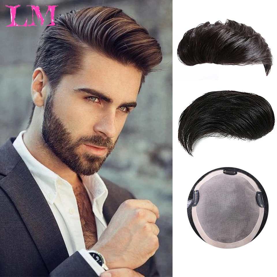 

LM Men's Wigs Men's Short Hairs Handsome Top Replacement Films Bald Foreheads Men's Hair Replacement