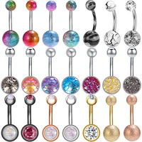 zs 14g colorful belly button ring stainless steel frosting ball navel piercing ring opal crystal body piercing women jewelry