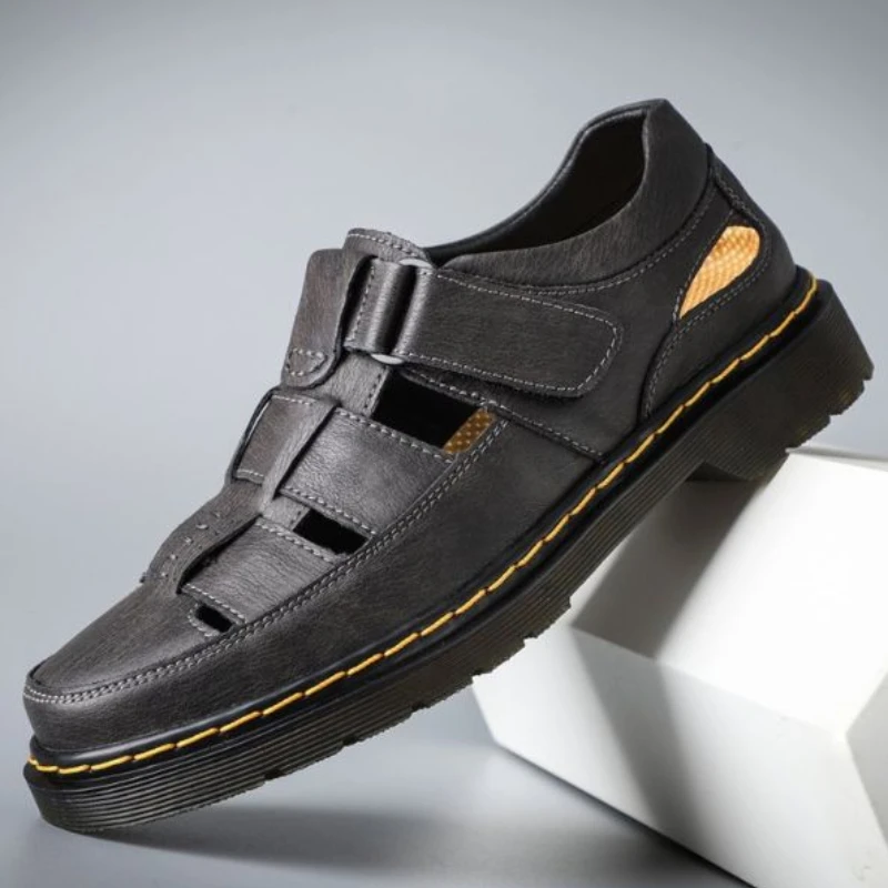 

New Men Air Permeability Hollow PU Leather Bag Head Beach Sandals 2021 Summer Casual Business Leather SandalsThick Bottom 3KC282