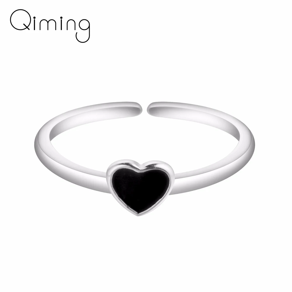Черное Женское кольцо с сердцем регулируемое модное рождественское ювелирное
