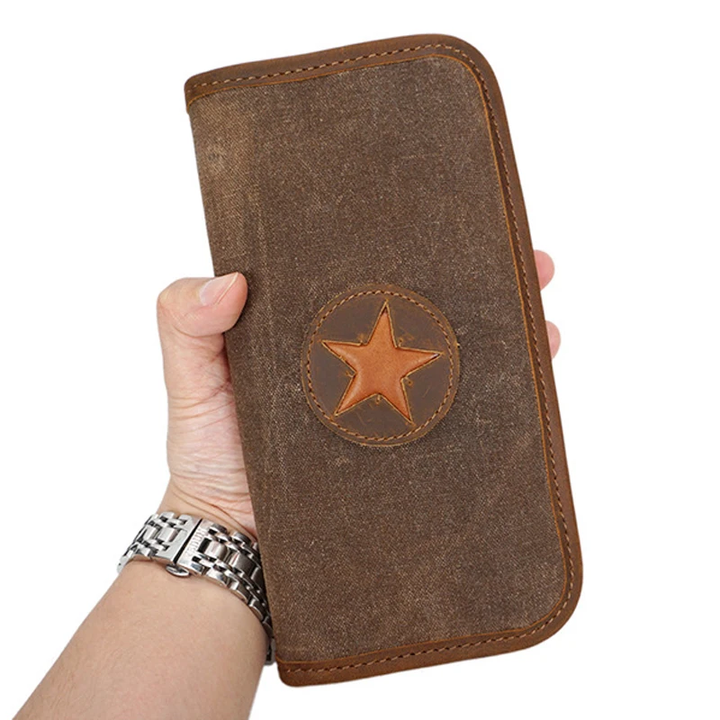 

Винтажные дизайном в виде прозрачных звездочек, корде кошельки для мужчин и женщин 80% холст и 20% Crazy Horse кожаные кошельки Держатель для карт чехлы для мобильного телефона с рисунком