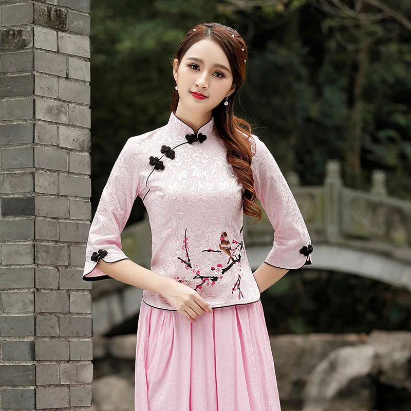 Cheongsam Топ Qipao Новинка Цветочная элегантная традиционная китайская одежда для женщин китайские рубашки платье свадебное Vestidos Tang - Цвет: Color3Top