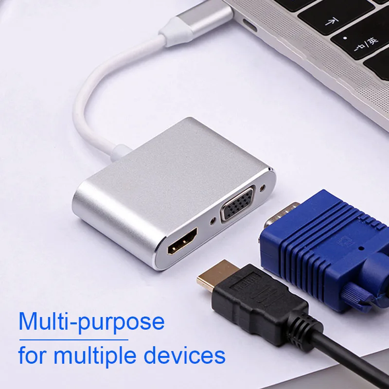 Адаптер Basix USB C к HDMI VGA HUB Type док станция для MacBook Pro/Air 3 1 разветвитель с несколькими