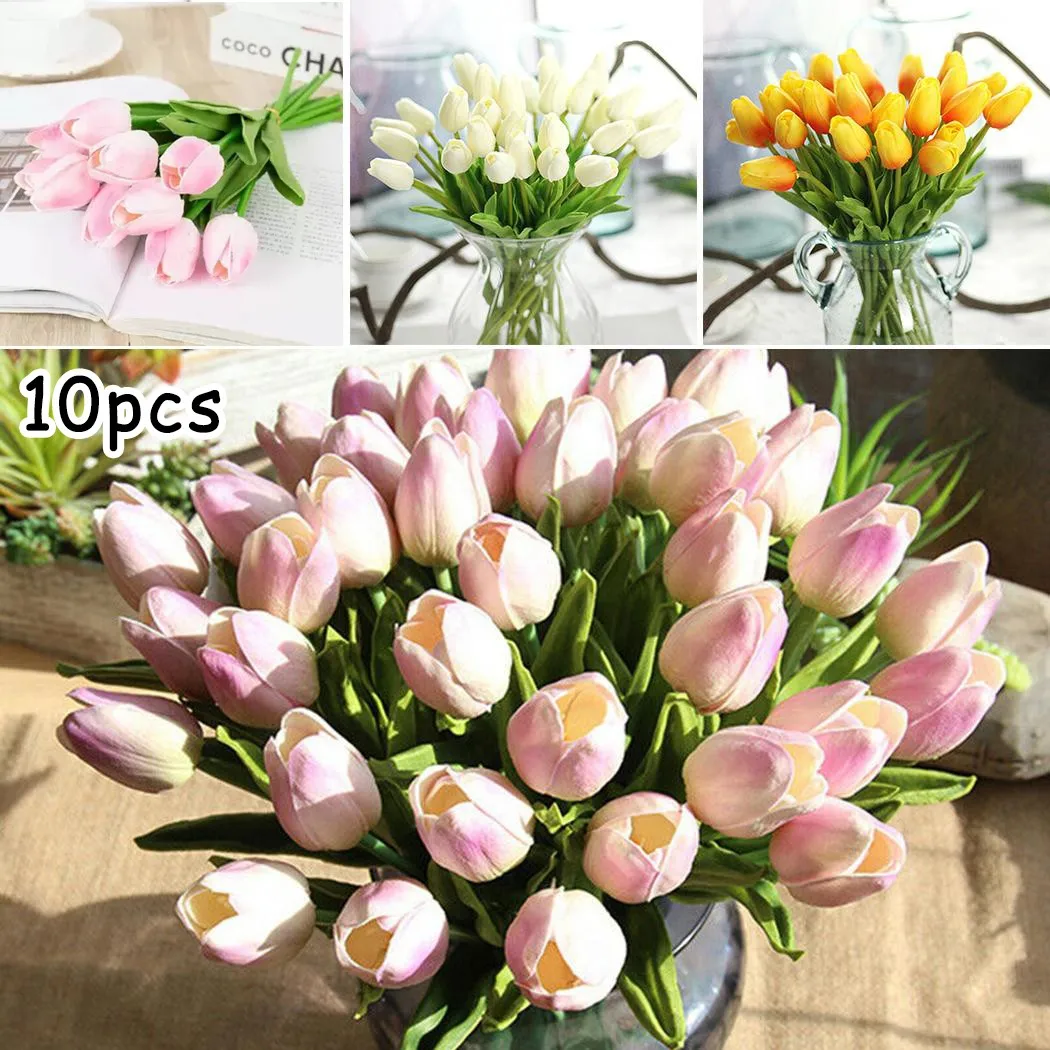 

10pcs Artificial Tulips 10 Head Artificial Tulip Fake Flower Lifelike Wedding Home Party Decoraion