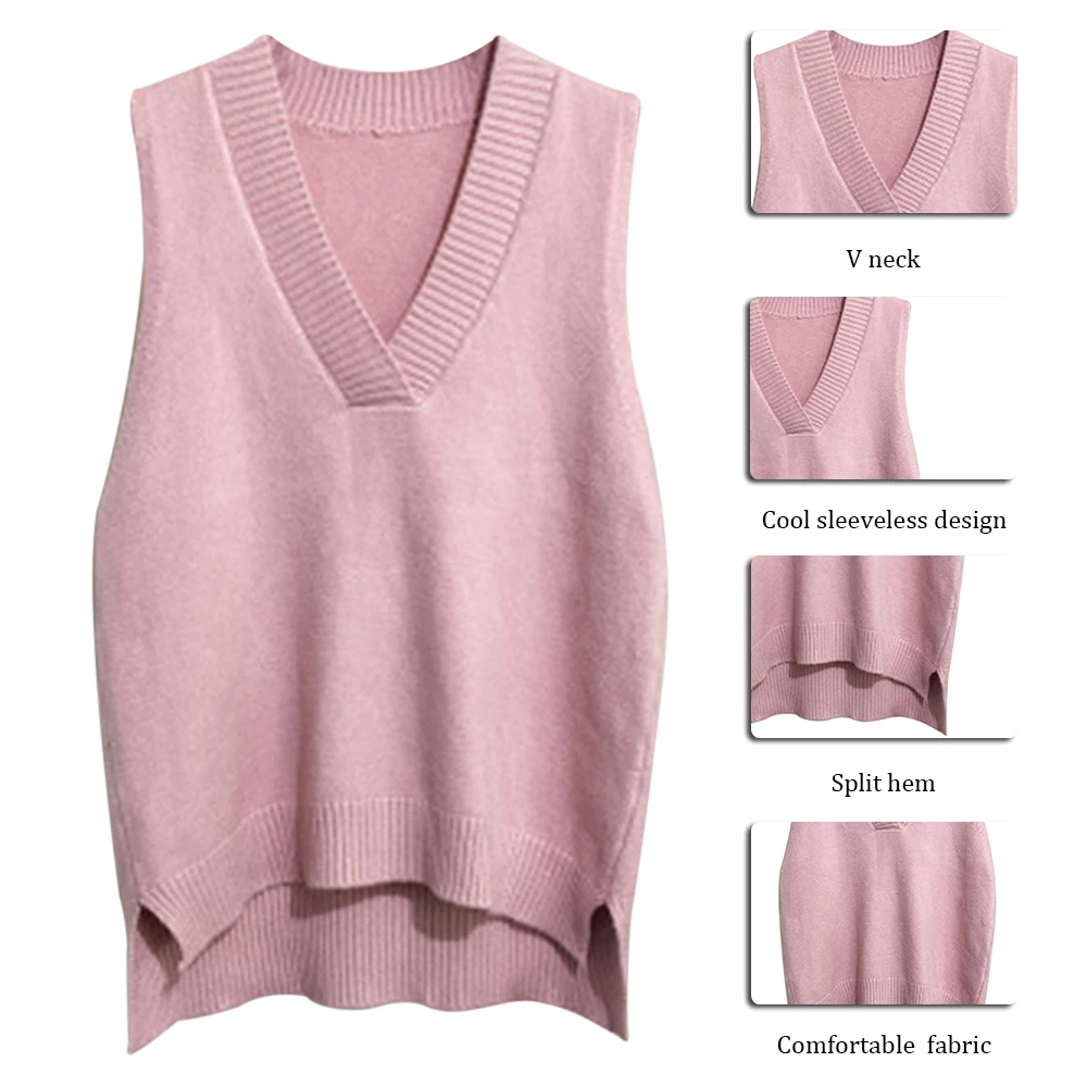 

2021 V-neck Knitted Vest Women's Sweater Autumn And Winter New Korean Loose Sweaters Vest Sleeveless Fashion Pullover Jumper