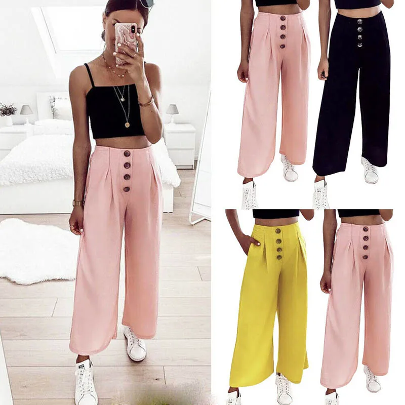 Широкие брюки Женские однотонные с высокой талией Плиссированные Свободные