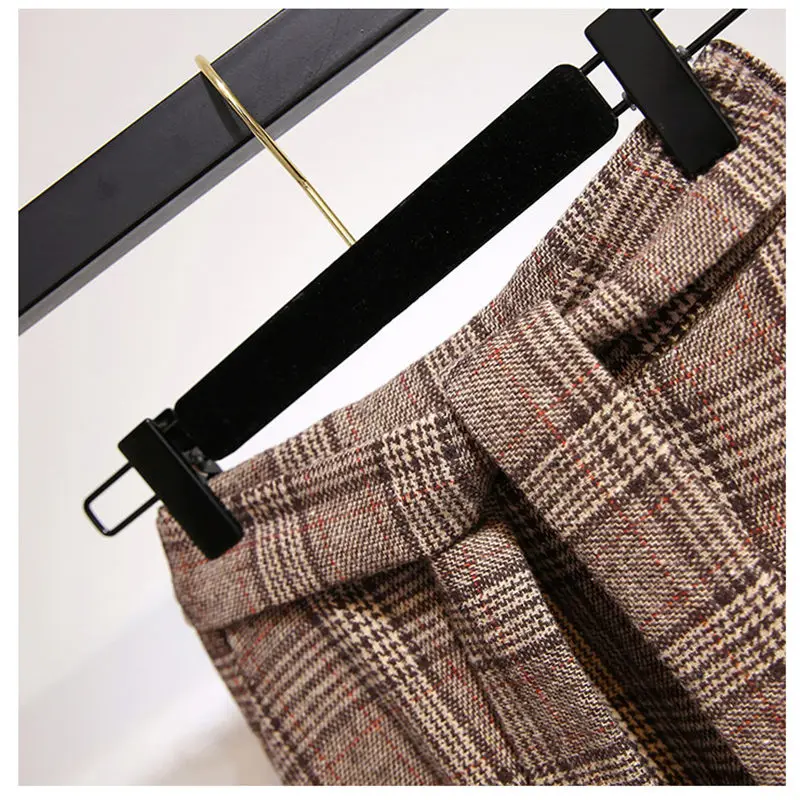 Женская шерстяная юбка клетчатая с завышенной талией модель f1920 большого размера