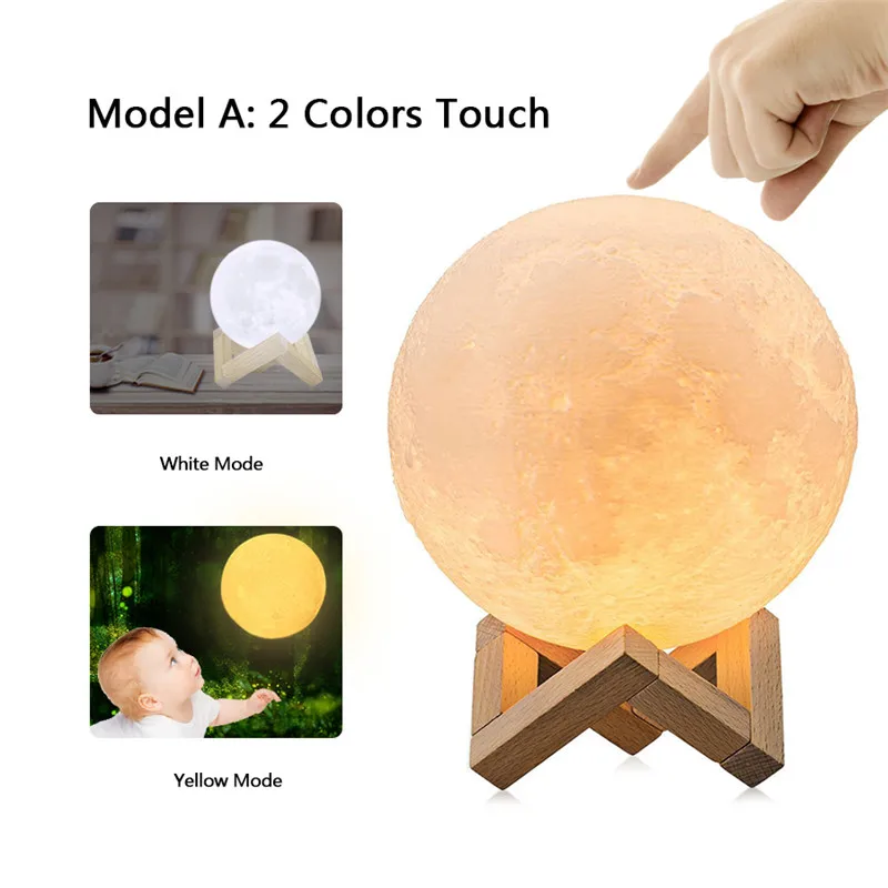 2 Color Touch Лампа с 3D принтом Луны, перезаряжаемая USB Luna, 16 цветов, Ночной светильник, светильник для туалета, ночник с регулировкой яркости, декоративная лампа - Испускаемый цвет: 2 Color Touch