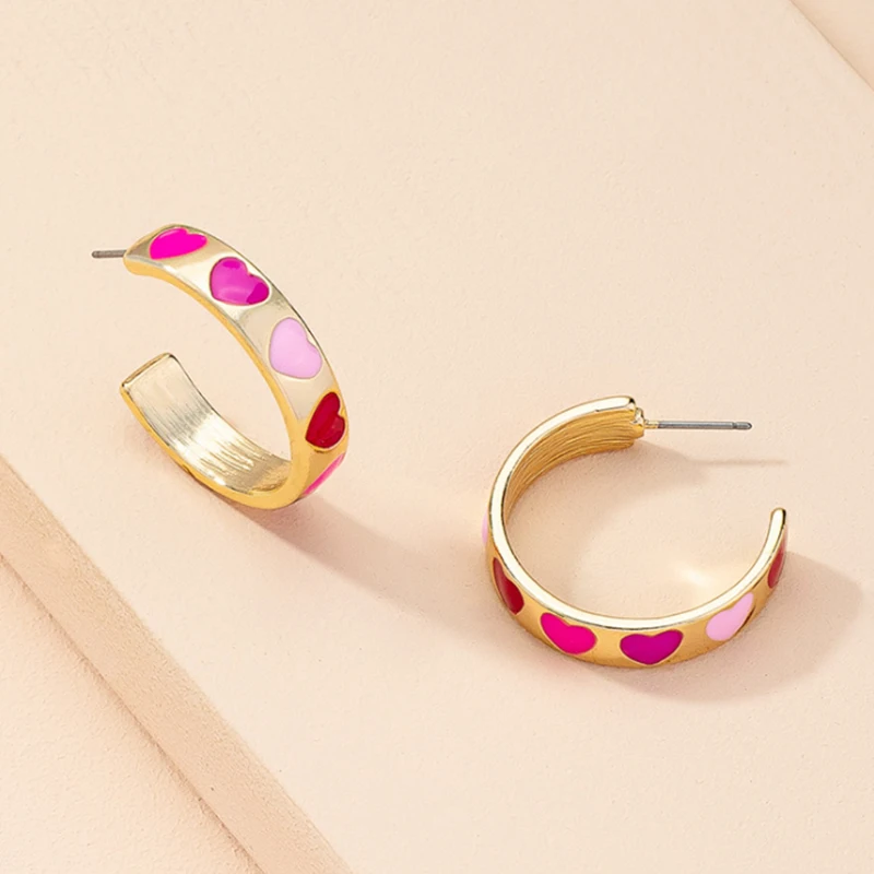 

UILZ 2021 Trendy Y2K Heart Enamel Stud Earrings Korean Cute Christmas New Year Jewelry Best Friend Gift Dorp Shipping