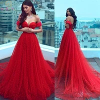 real pic pearls red prom dresses 2022 long off shoulder sweetheart chapel train evening gowns lace up elegant formal party dress