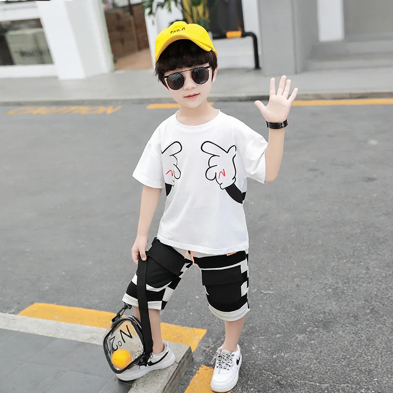 

Summer Boys Boutique Kids Clothing Sets Boy Fashion Cartoon Pure Cotton Short-sleeved T-shirt + Striped Pants Suit Tide BT127
