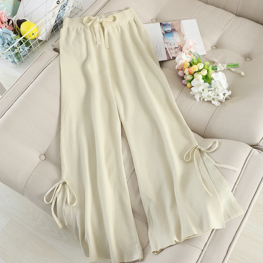 SINGRAIN женские элегантные трикотажные брюки с эластичным поясом и бантом длинные