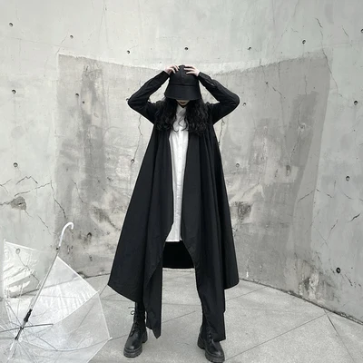 Черное женское длинное асимметричное платье с галстуком длинным рукавом в стиле