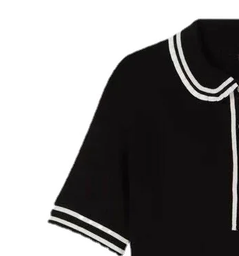 

Women Sweater Autumn New Casual Fashion Contrast Short Sleeve Knit Top