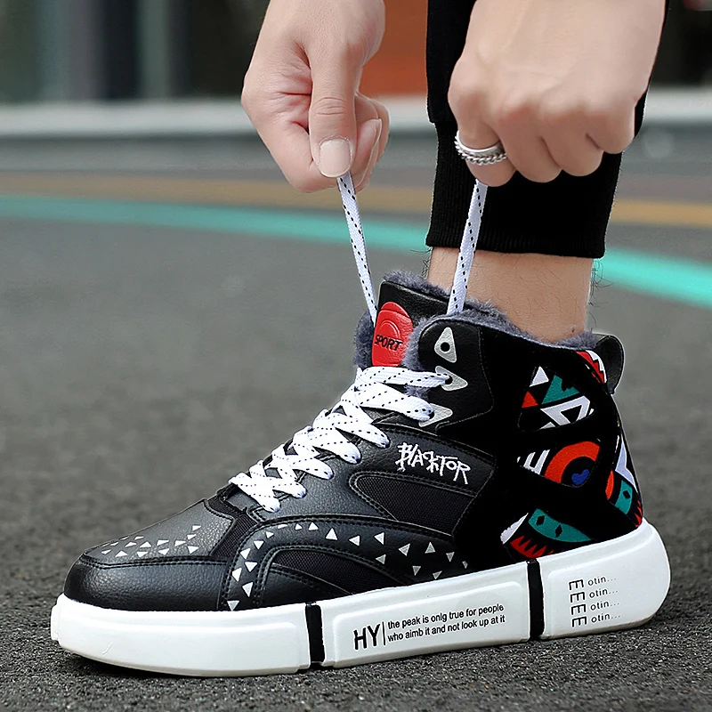 Женские высокие кроссовки теплая зимняя обувь с плюшевой подкладкой на