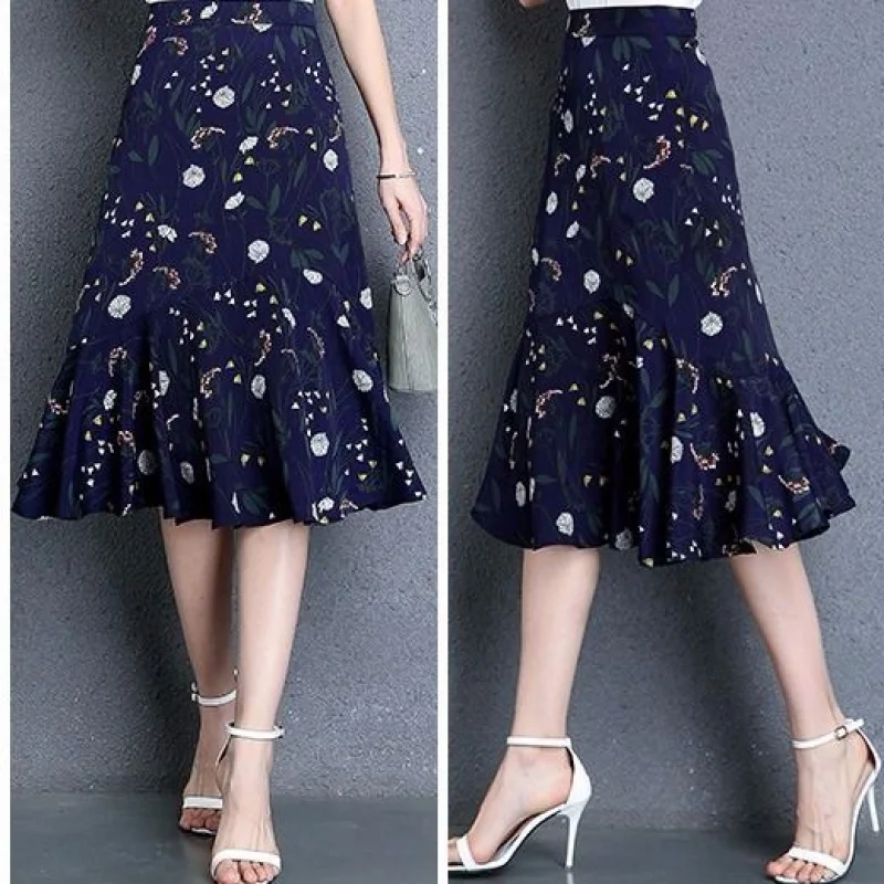 Big Size S-5xl New Fashion Women Skirts Summer Floral High Waist Ladies Was Thin Large Chiffon Ball Gown Skirt | Женская одежда