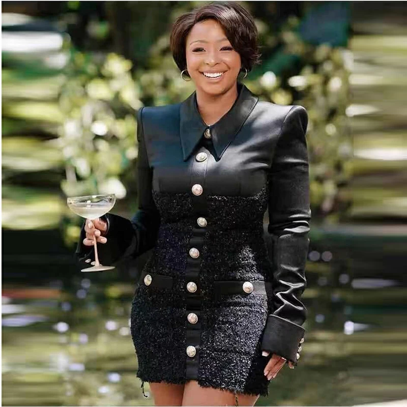 Превосходное качество 2020 стильное платье для женщин с пуговицами льва