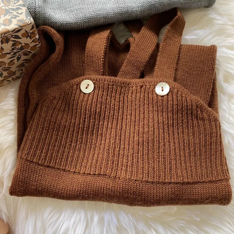 

2020 Autumn and Winter New Boys Knitted Long Pants Girls Soft and Pure Merino Wool High-waisted Belly Protection Overalls