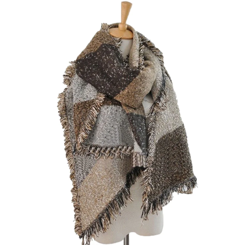 Новые женские 3 Цвета модный теплый клетчатый шарф женский бахромой шерстяная