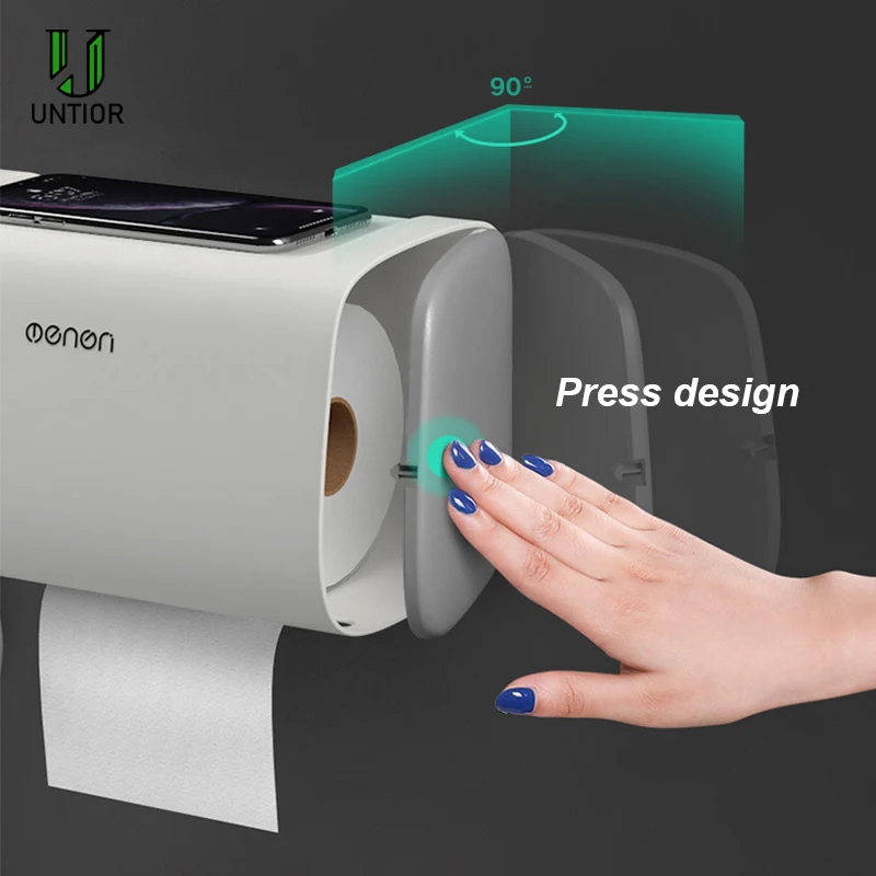 

UNTIOR Plastic Waterproof Toilet Paper Holder Wall Mounted Bathroom Adjustable Double Layer Storage Box Portable Tissue Box