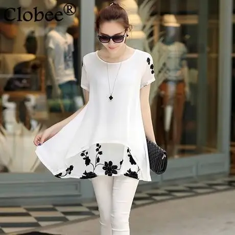 Женская шифоновая блузка с коротким рукавом вышивкой|Рубашки| |